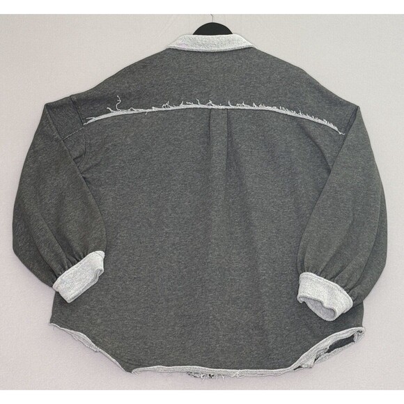POL French Terry Shacket Women Large Gray Oversized Button‎ Front Jacket - Picture 4 of 8